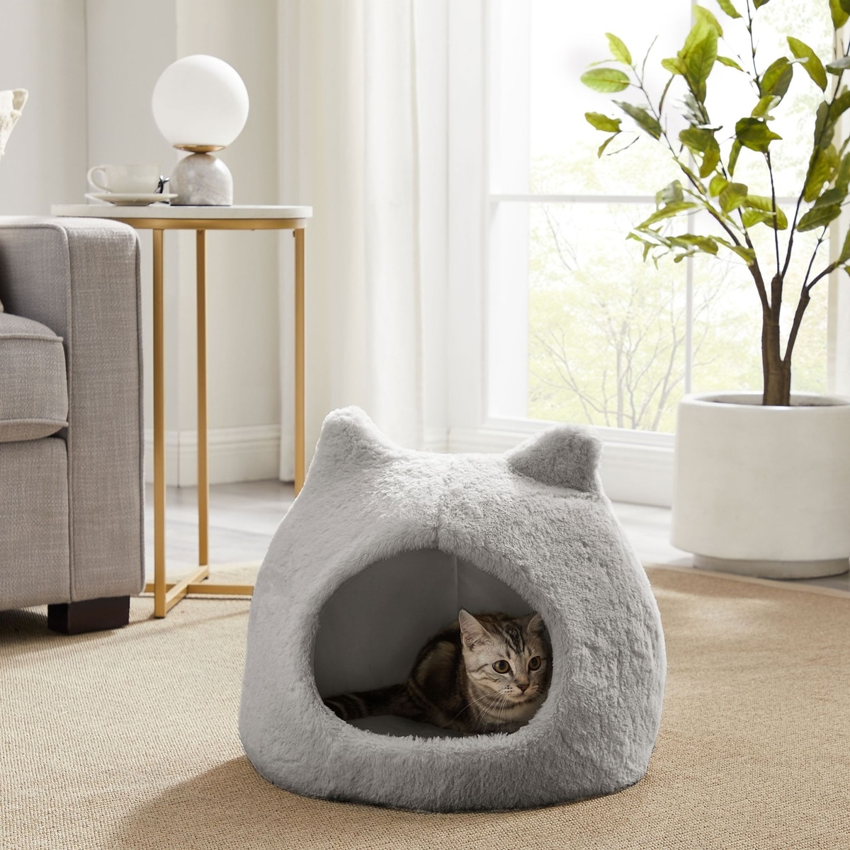Best Friends by Sheri Meow Hut covered cat and small dog bed in grey