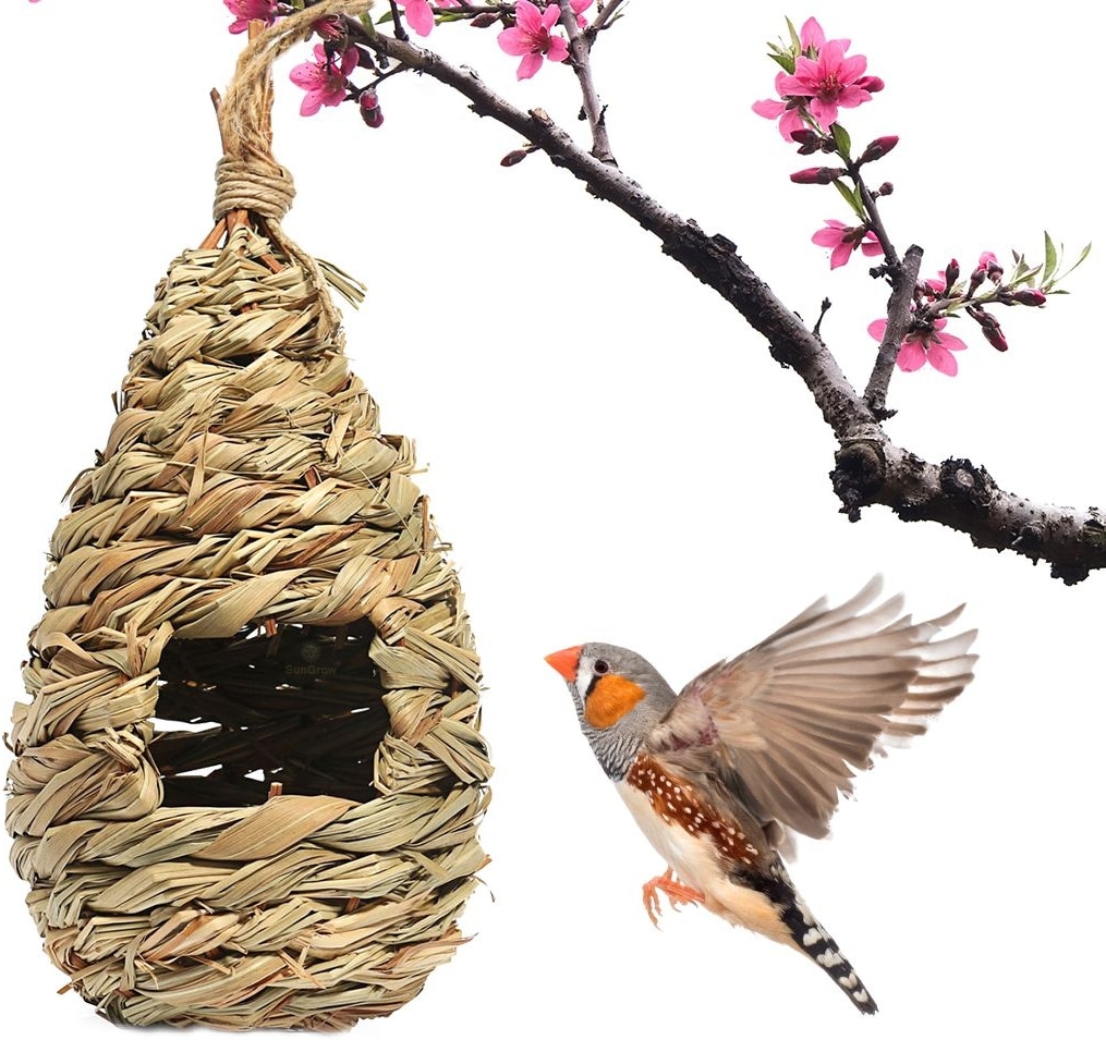 SunGrow woven nest hanging finch and hummingbird bird house