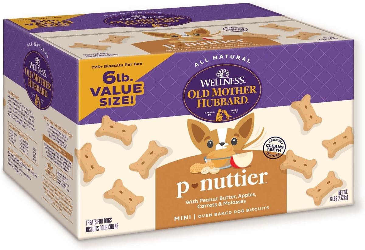 Old Mother Hubbard P-Nuttier oven baked dog biscuits with peanut butter, apples, carrots and molasses