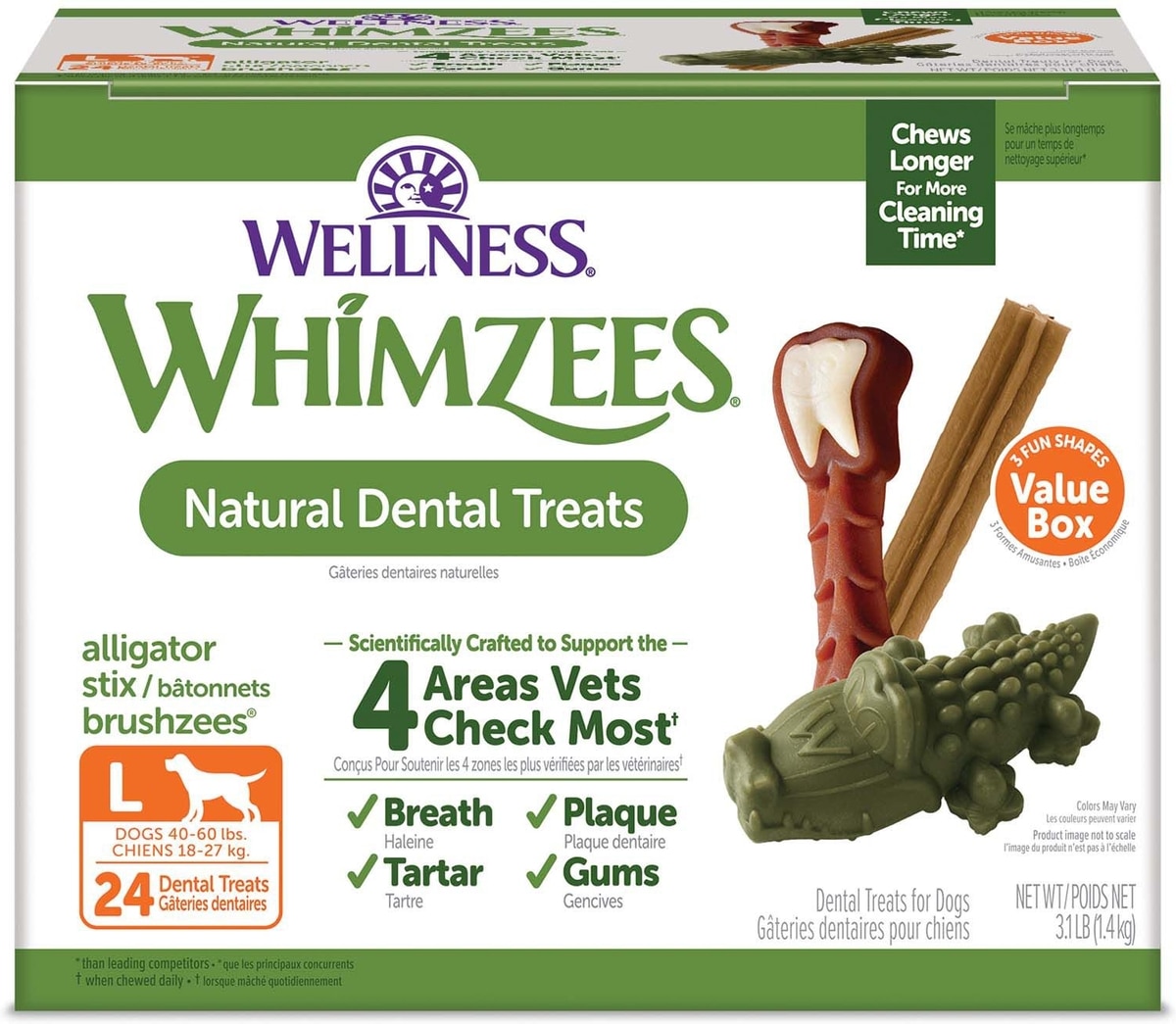 Wellness Whimzees alligator stix and brushzees variety dental treats